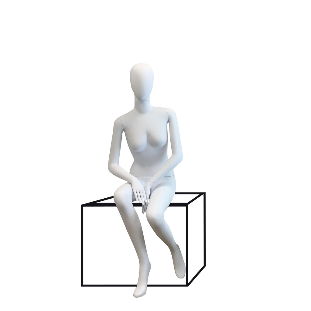 Unbreakable female mannequin, abstract head, recyclable mannequin made from ABS plastic, matte white, pose 30
