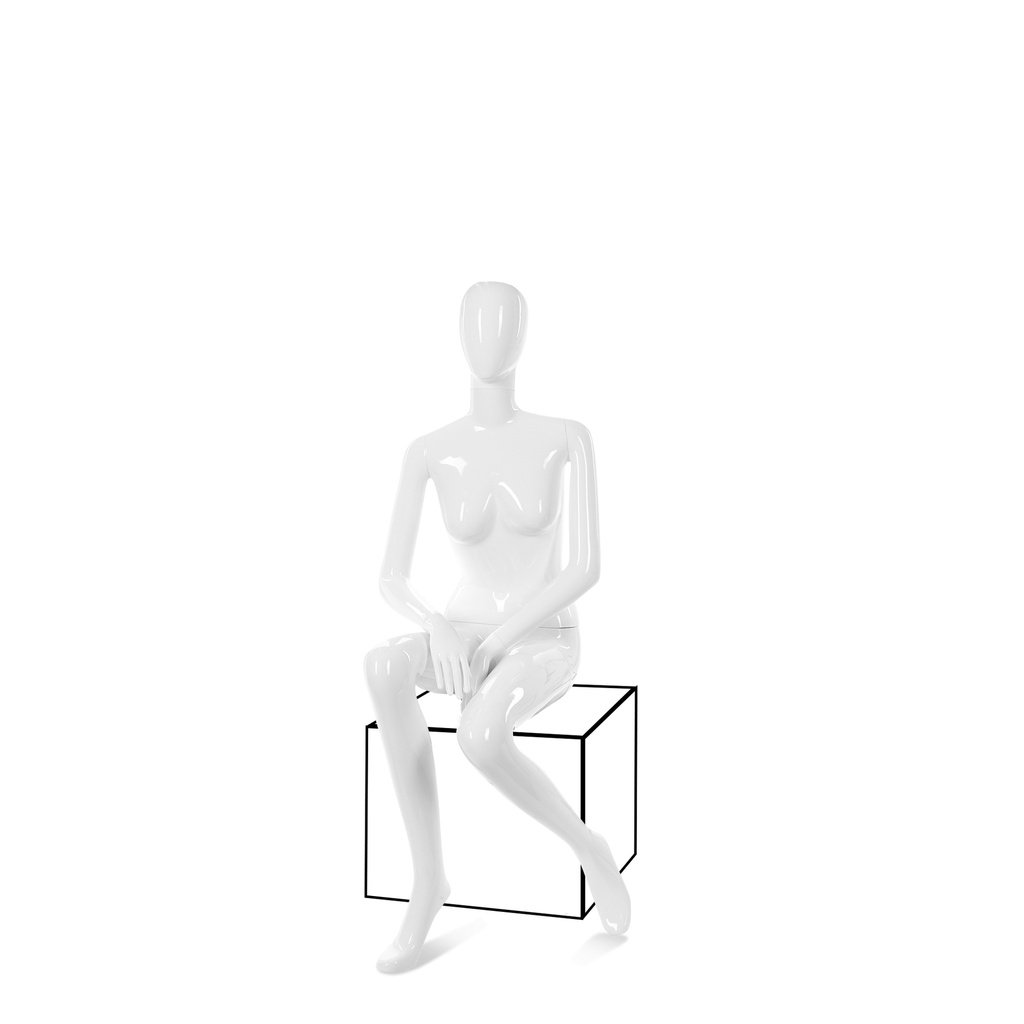 BINK - Unbreakable women's mannequin, abstract head, recyclable mannequin made of ABS plastic, glossy white, pose 30