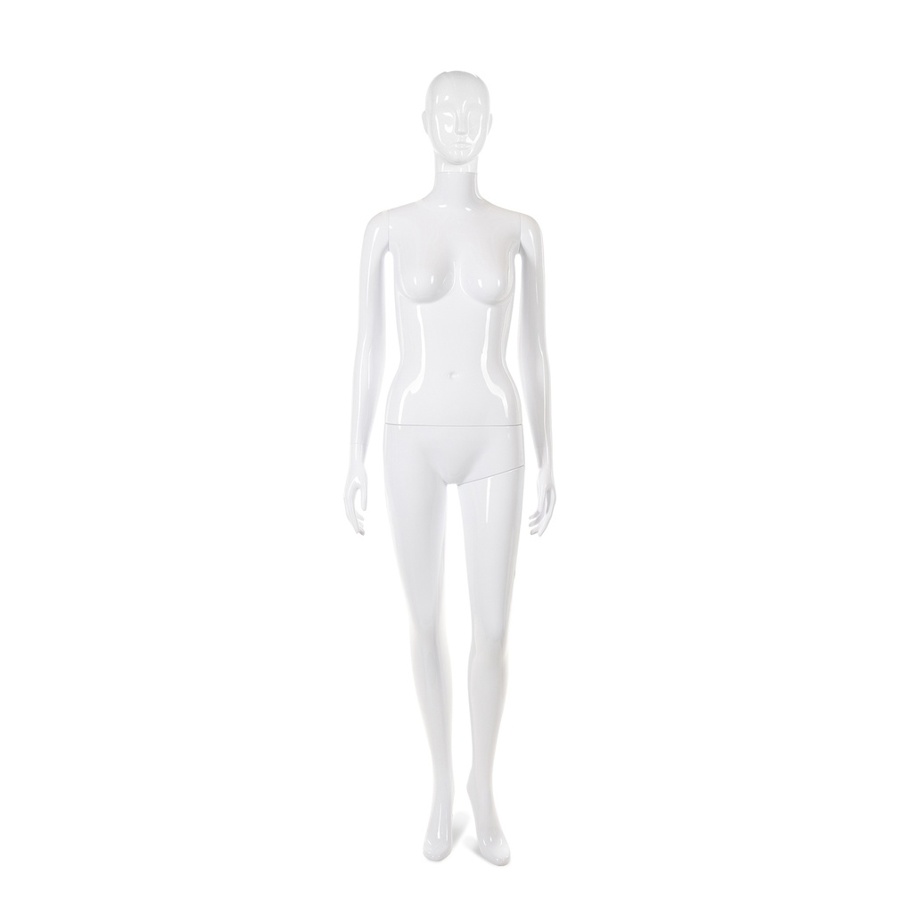 BINK - Unbreakable women's mannequin, semi-abstract head, recyclable mannequin made of ABS plastic, glossy white, pose 37