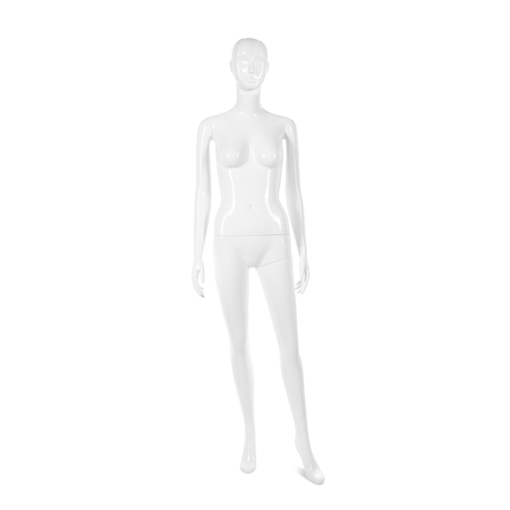 BINK - Unbreakable women's mannequin, semi-abstract head, recyclable mannequin made of ABS plastic, glossy white, pose 42