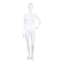 Unbreakable female mannequin, semi-abstract head, recyclable mannequin made from ABS plastic, matte white, pose 44