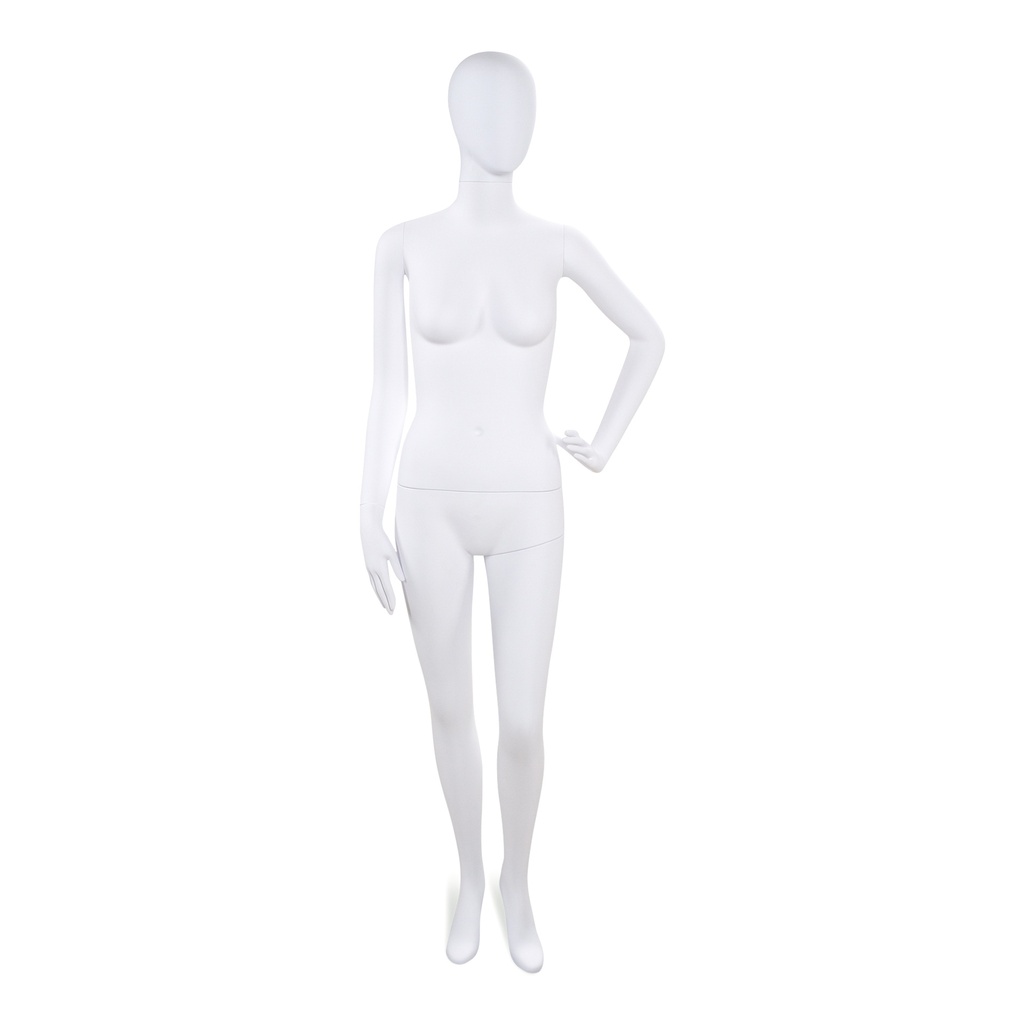 Unbreakable women's mannequin, abstract head, recyclable mannequin made from ABS plastic, matte white, pose 44