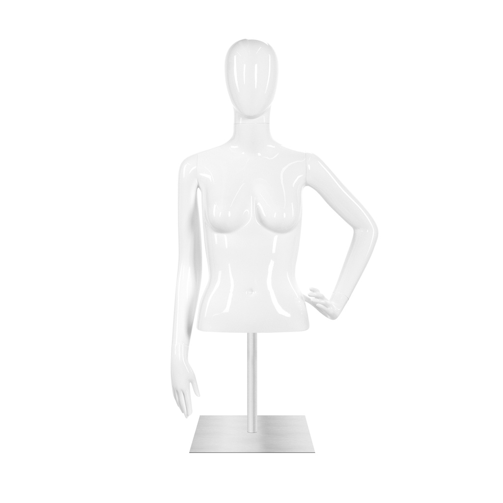 Female torso, abstract head, white glossy, incl base