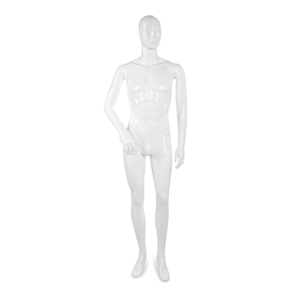 BINK - Unbreakable men's mannequin, semi-abstract head, recyclable mannequin made of ABS plastic, glossy white, pose 04