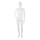 Unbreakable men's mannequin, semi-abstract head, recyclable mannequin made of ABS plastic, glossy white, pose 04
