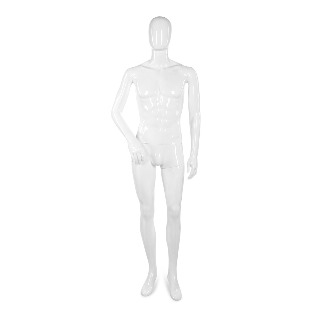 BINK - Unbreakable men's mannequin, abstract head, recyclable mannequin made of ABS plastic, glossy white, pose 04
