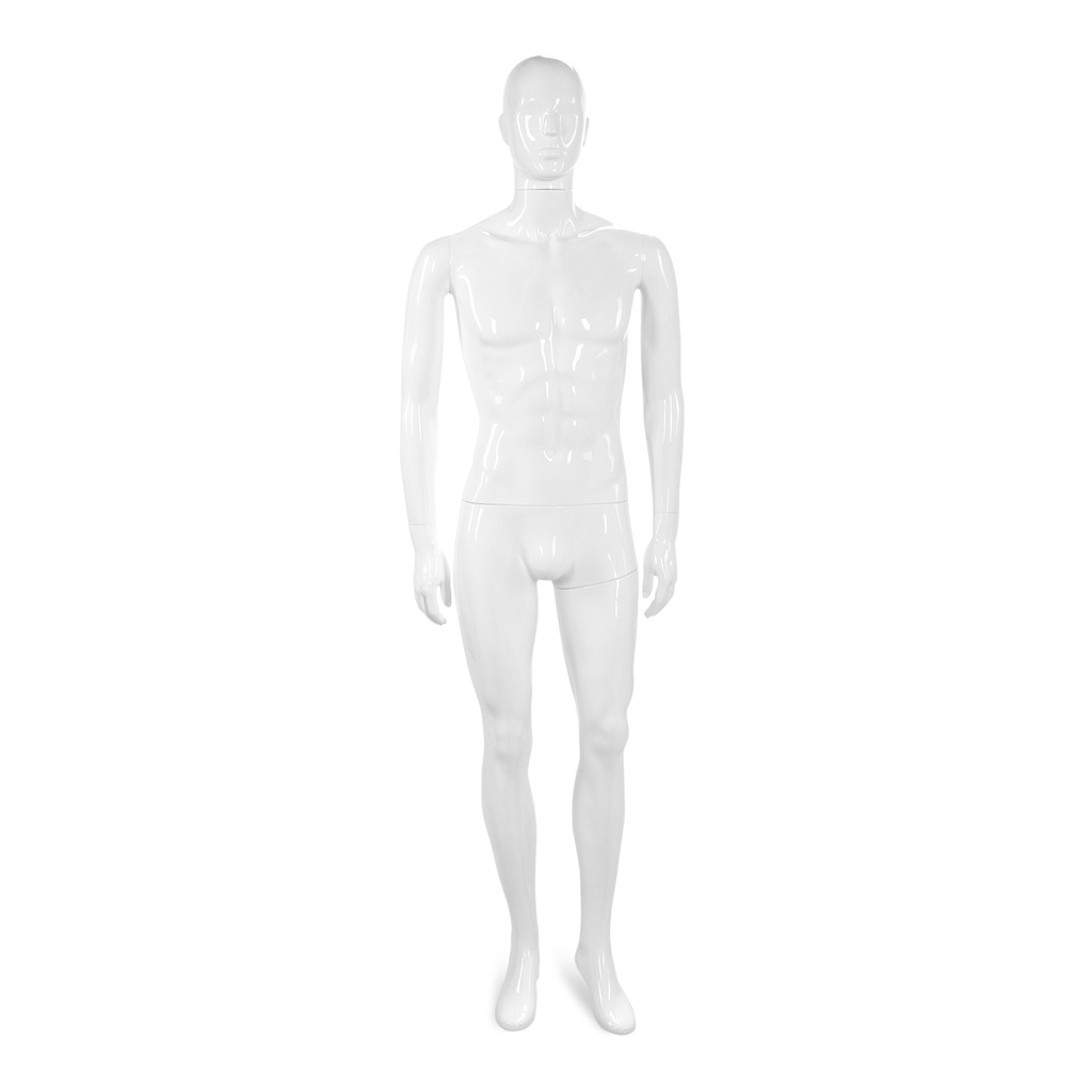 BINK - Unbreakable men's mannequin, semi-abstract head, recyclable mannequin made of ABS plastic, glossy white, pose 05