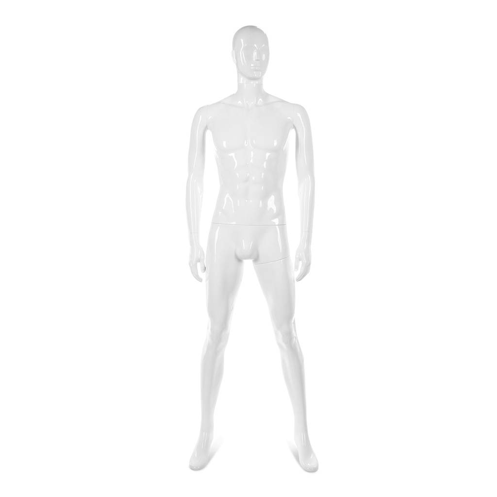 BINK - Unbreakable men's mannequin, semi-abstract head, recyclable mannequin made of ABS plastic, glossy white, pose 10