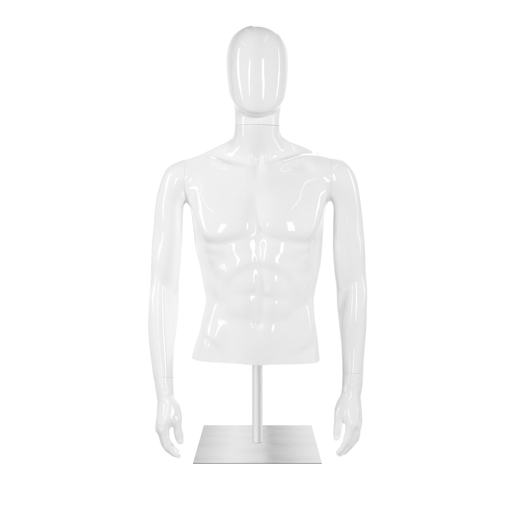 Male torso, abstract head, white glossy, incl base