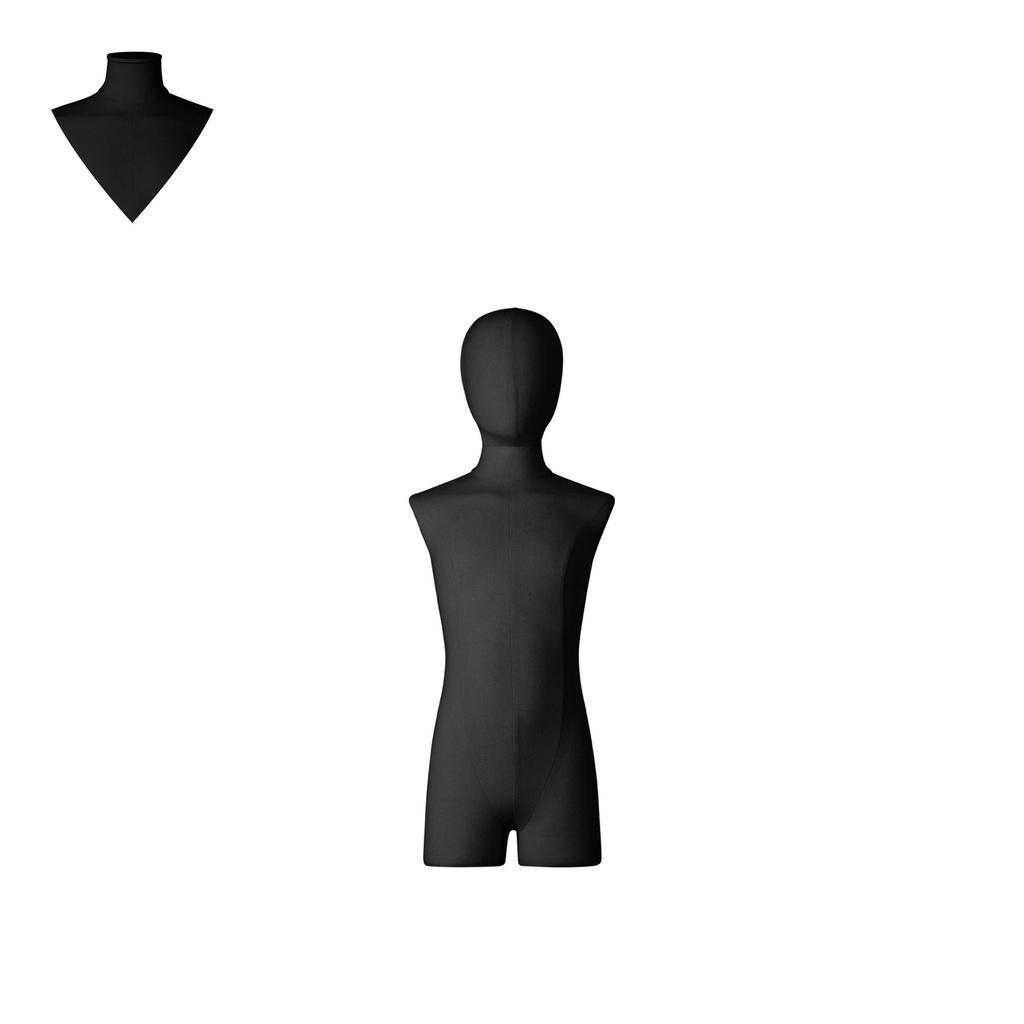 BINK - Dress form with legs, child, 8 years, covered with black woven fabric, removable abstract head