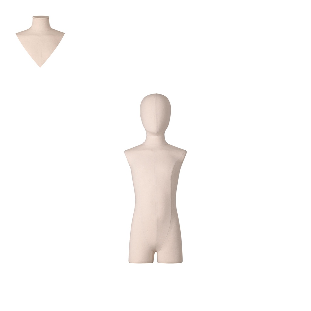 BINK - Dress form with legs, child, 8 years, covered with ecru woven fabric, removable abstract head
