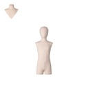 Dress form with legs, child, 8 years, covered with ecru woven fabric, removable abstract head