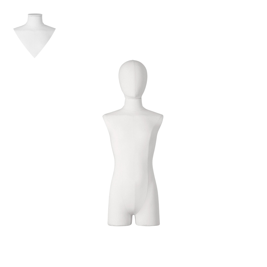 BINK - Dress form with legs, child, 12 years, covered with white woven fabric, removable abstract head