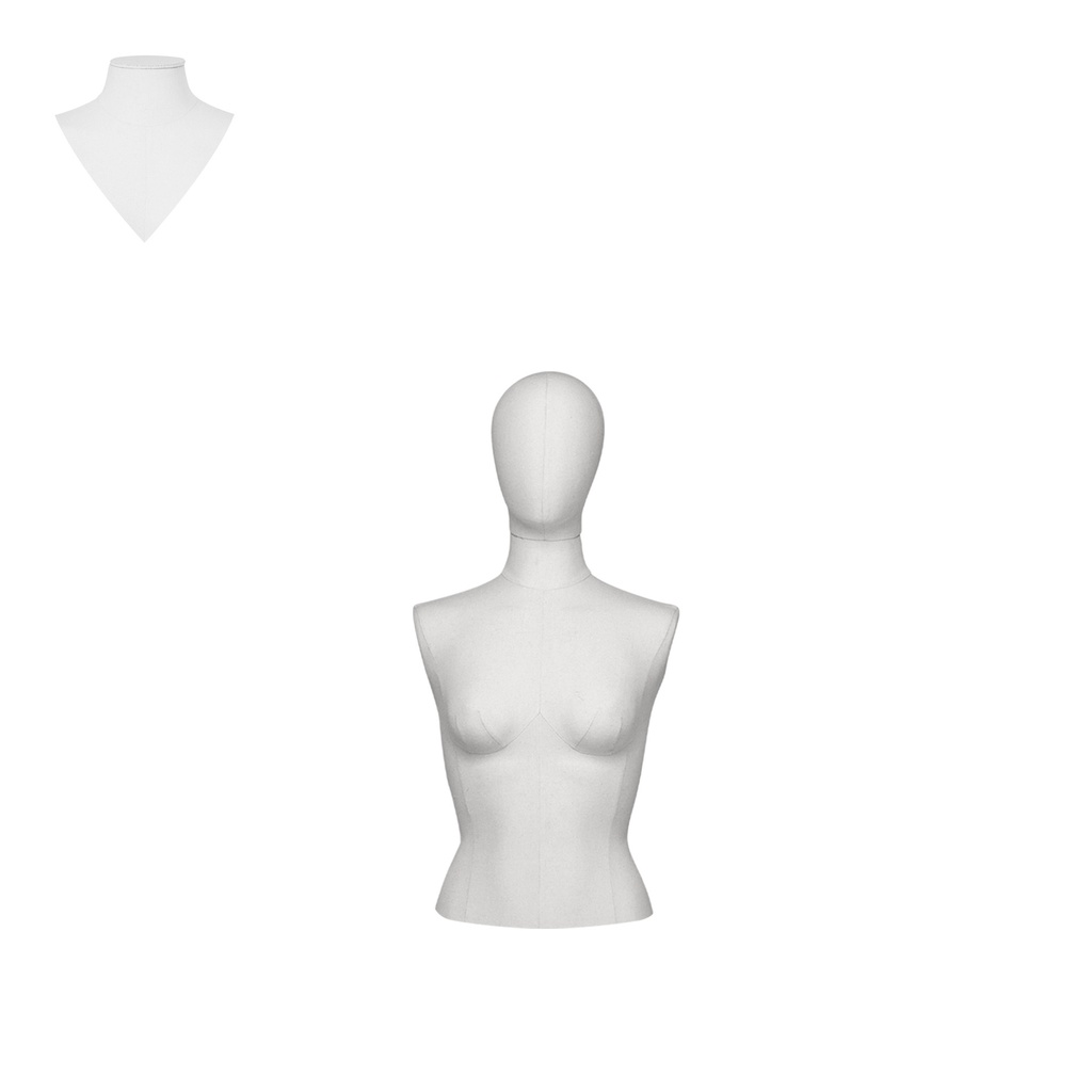 BINK - Dress form, short model, female, size 38, covered with white woven fabric, removable abstract head