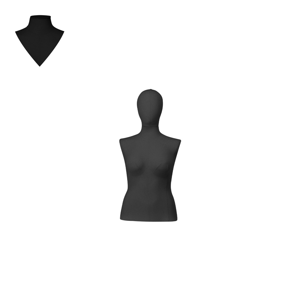BINK - Dress form, long model, female, plus size, size 40-42, covered with black woven fabric, removable head