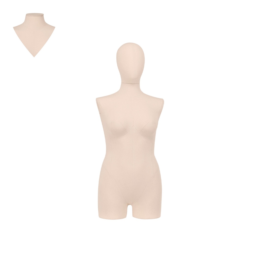 BINK - Dress form with legs, female, plus size, size 40-42, covered with ecru woven fabric, removable head