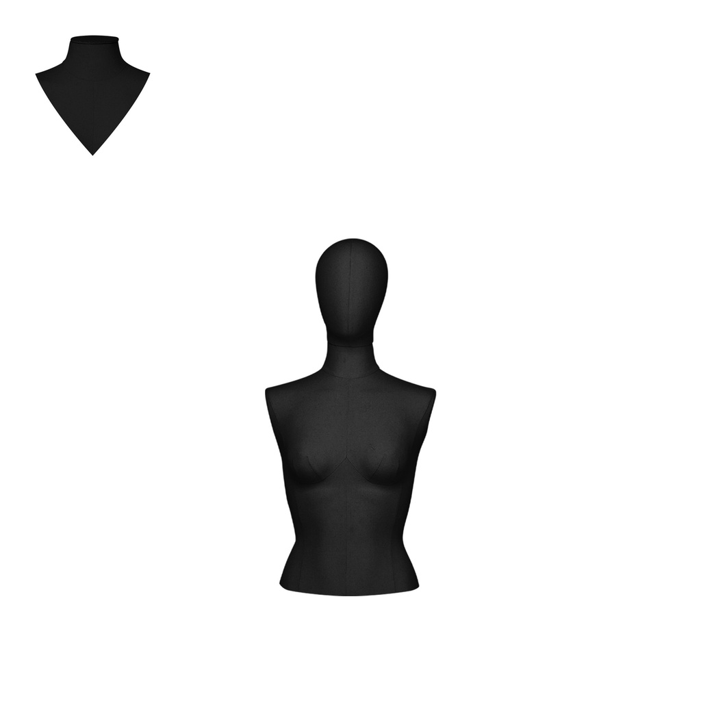 BINK - Dress form, short model, female, size 38, covered with black woven fabric, removable abstract head