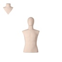 Male dress form cut at hips, size M-L, covered with ecru woven fabric, removable head