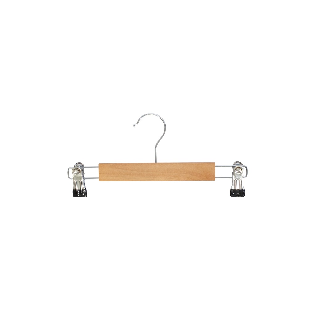 BINK - Clothes hanger with clips for children's clothes, lotus wood, clear varnish, 28 cm, shiny hook - box of 100 pcs