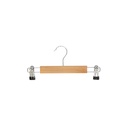 Clothes hanger with clips for children's clothes, lotus wood, clear varnish, 28 cm, shiny hook - box of 100 pcs