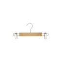 Clothes hanger with clips for children's clothes, lotus wood, clear varnish, 28 cm, matt hook - box of 100 pcs