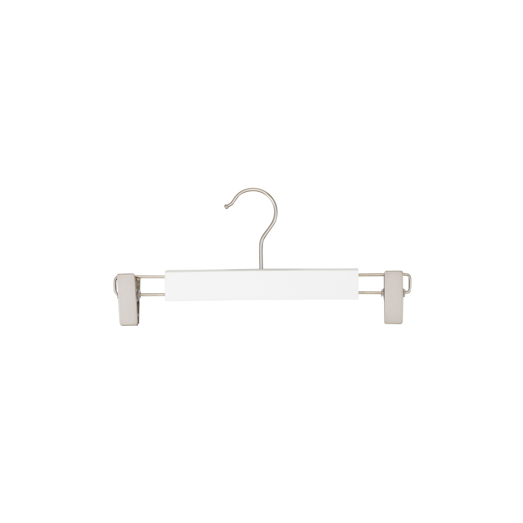 BINK - White clothes hanger with clips for children's clothes, lotus wood, white matt finish, 28 cm, matt hook - box of 100 pcs