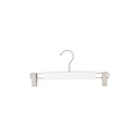 White clothes hanger with clips for children's clothes, lotus wood, white matt finish, 28 cm, matt hook - box of 100 pcs