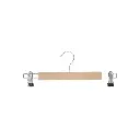 Clothes hanger with clips for adult clothes, lotus wood, clear varnish, 34 cm, shiny hook - box of 100 pcs