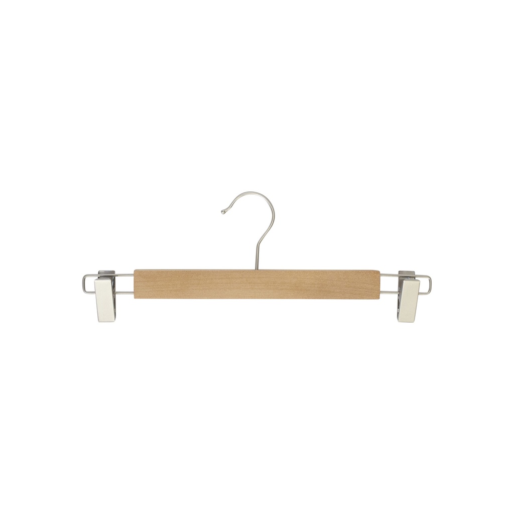 BINK - Clothes hanger with clips for adult clothes, lotus wood, clear varnish, 34 cm, matt hook - box of 100 pcs
