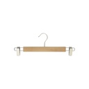 Clothes hanger with clips for adult clothes, lotus wood, clear varnish, 34 cm, matt hook - box of 100 pcs