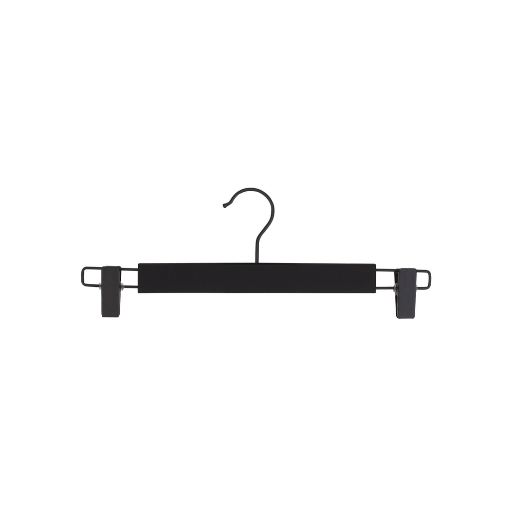 Soft touch clothes hanger with clips for trousers/skirts, black, 34 cm, black hook - box of 100 pcs