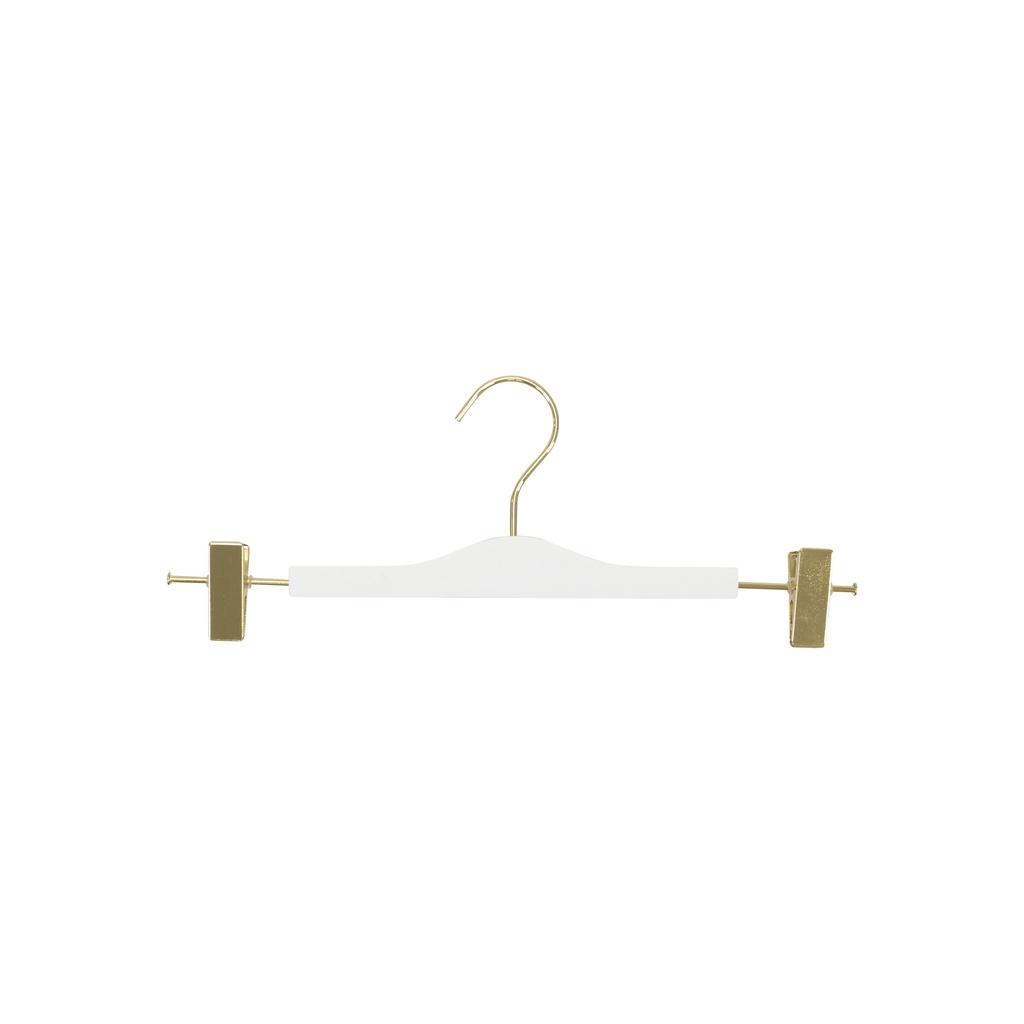 Clothing hanger with clips for adult clothes, white, 34 cm, gold-plated chrome hook - box of 100 pieces