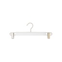 White clothes hanger with clips for adult clothes, lotus wood, white matt finish, 34 cm, matt hook - box of 100 pieces