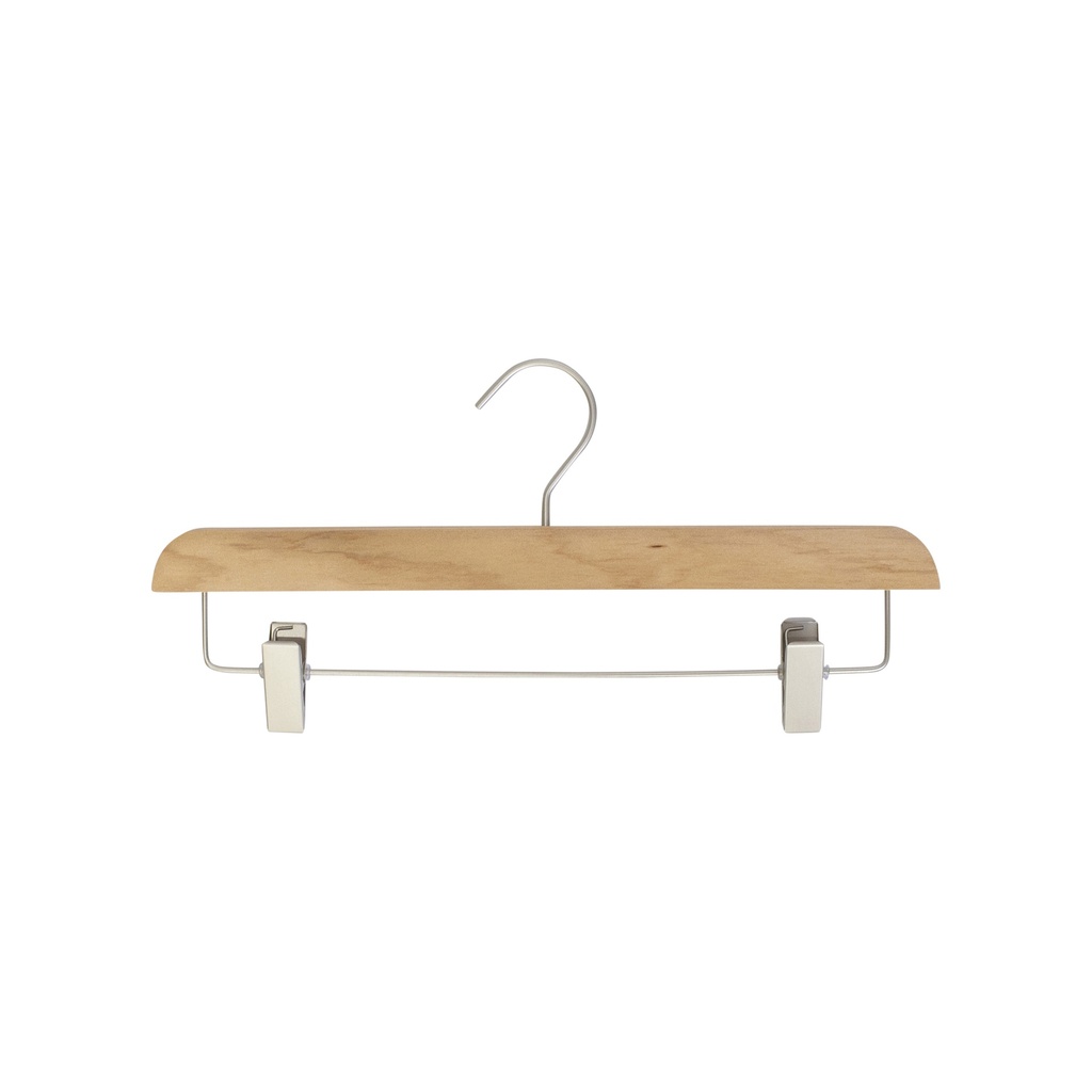 BINK - Clothes hanger with clips for adult clothes, lotus wood, clear varnish, 36 cm, matt hook - box of 50 pcs