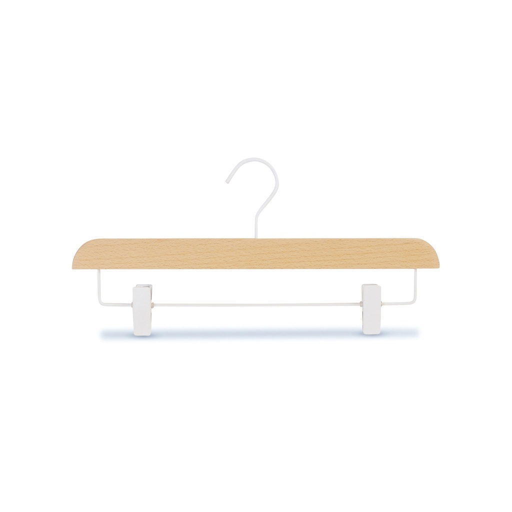 Beech wood clothes hangers with clips, beech wood, 36cm, white hook - box of 50 pcs