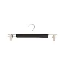 Black clothes hanger with clips for trousers/skirs, lotus wood, matt black finish, 38 cm, matt hook - box of 100 pcs
