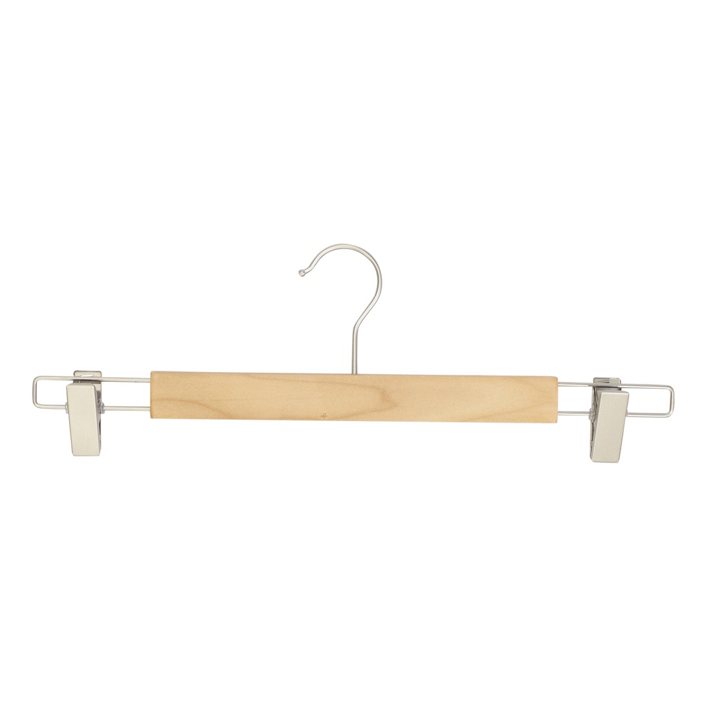 Clothes hanger with clips for adult clothes, lotus wood, clear varnish, 38 cm, matt hook - box of 100 pcs