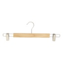 Clothes hanger with clips for adult clothes, lotus wood, clear varnish, 38 cm, matt hook - box of 100 pcs