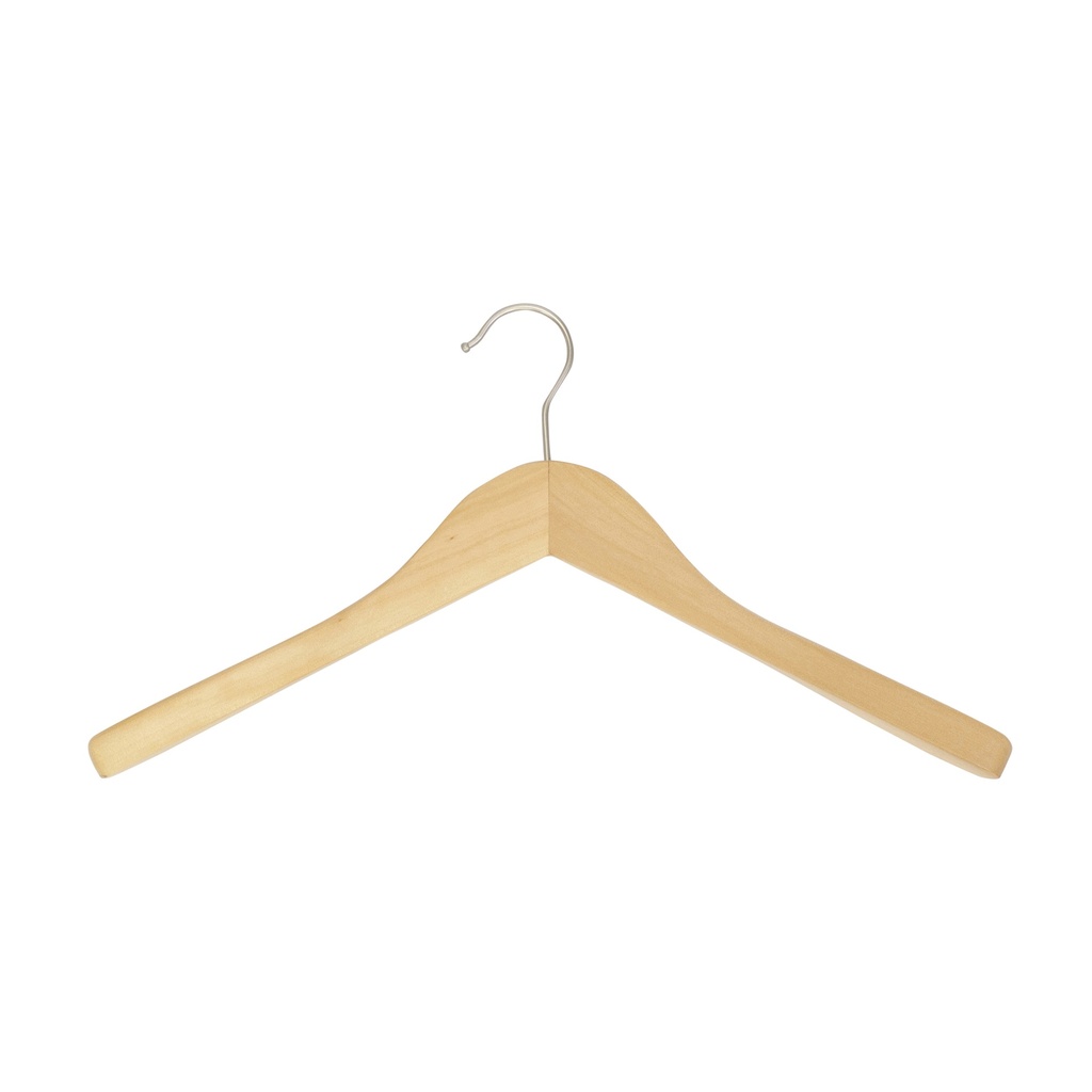 BINK - Cintre en bois avec épaule (3cm) pour vestes et manteaux, bois de Lotus, vernis transparant mat, 41 cm, crochet mat - carton de 50 pcs