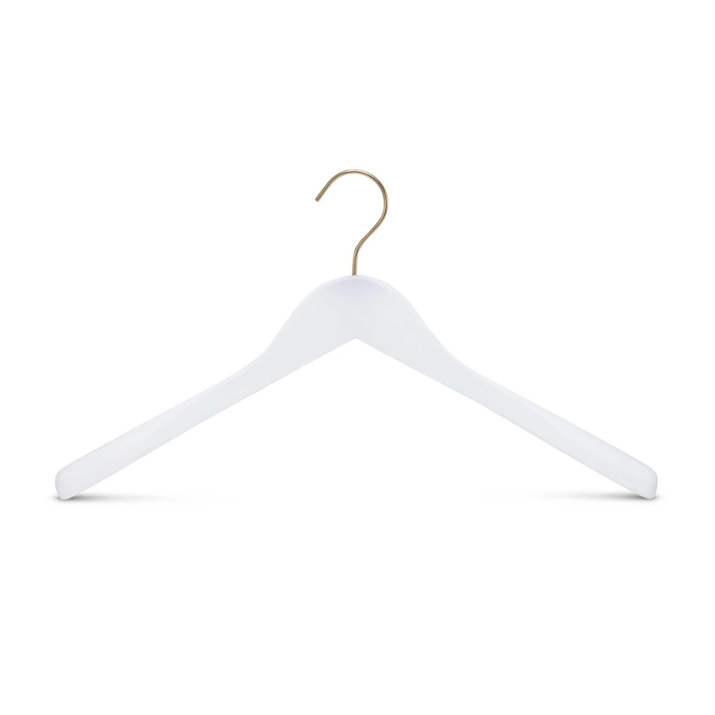 BINK - Clothing hanger for blazer, 3 cm shoulder width, 41 cm, white wood, shiny gold hook - box of 50 pcs