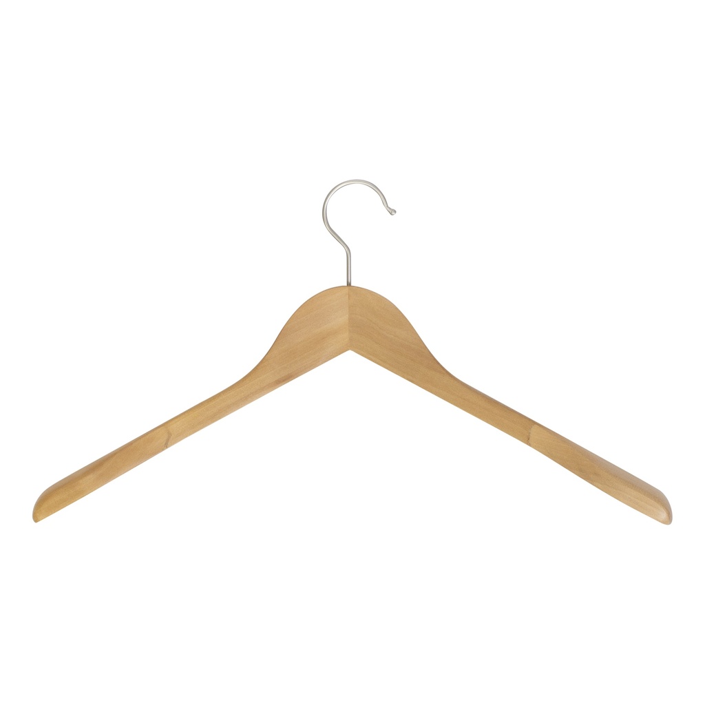 Clothes hanger for blazer, 3 cm shoulder width, 44 cm, lotus wood, clear varnish, matt hook - box of 50 pcs