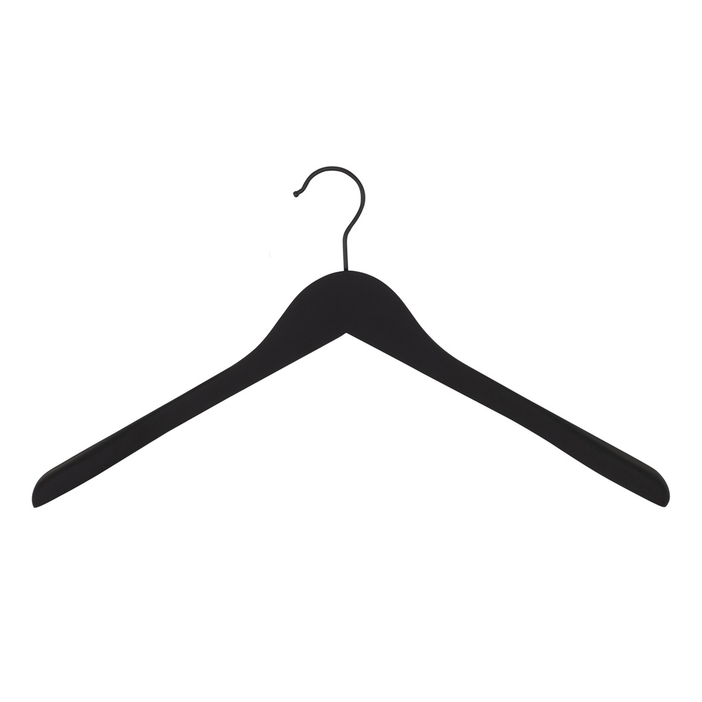 Soft touch clothes hanger for blazer, 3 cm shoulder width, 44 cm, black, black hook - box of 50 pcs
