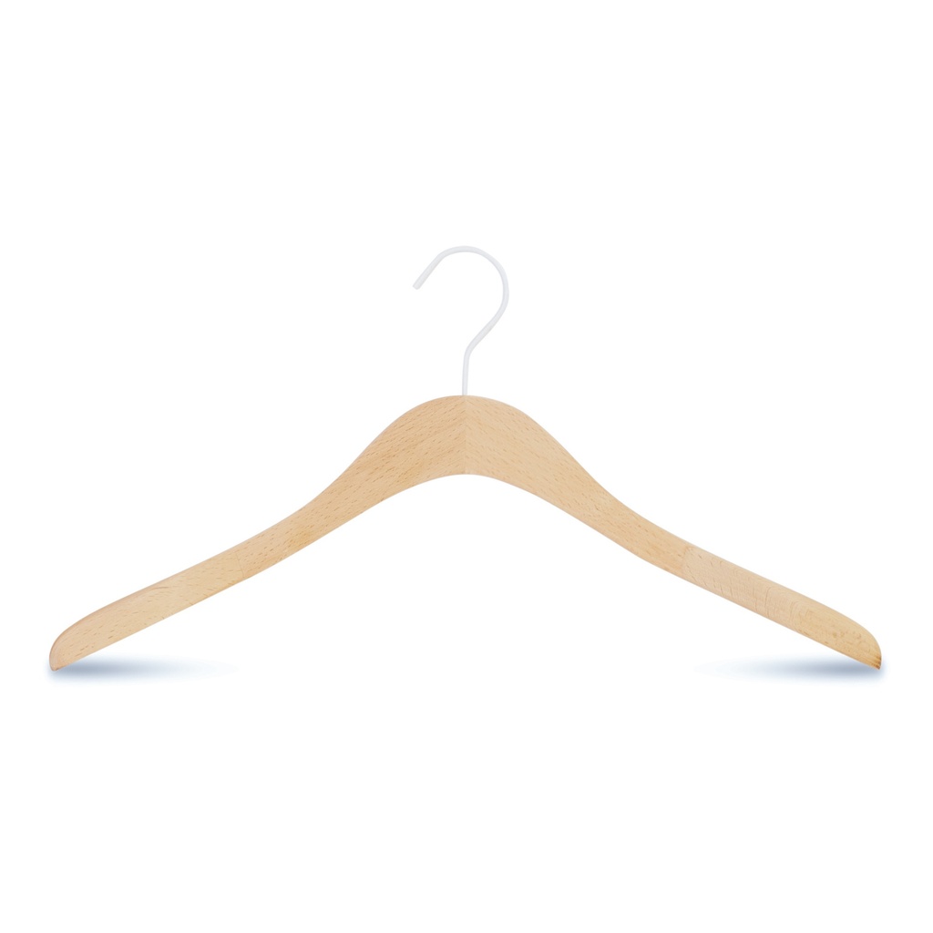 BINK - Beech wood clothes hanger straight, 3 cm shoulder width, 44cm, white hook - box of 50 pcs