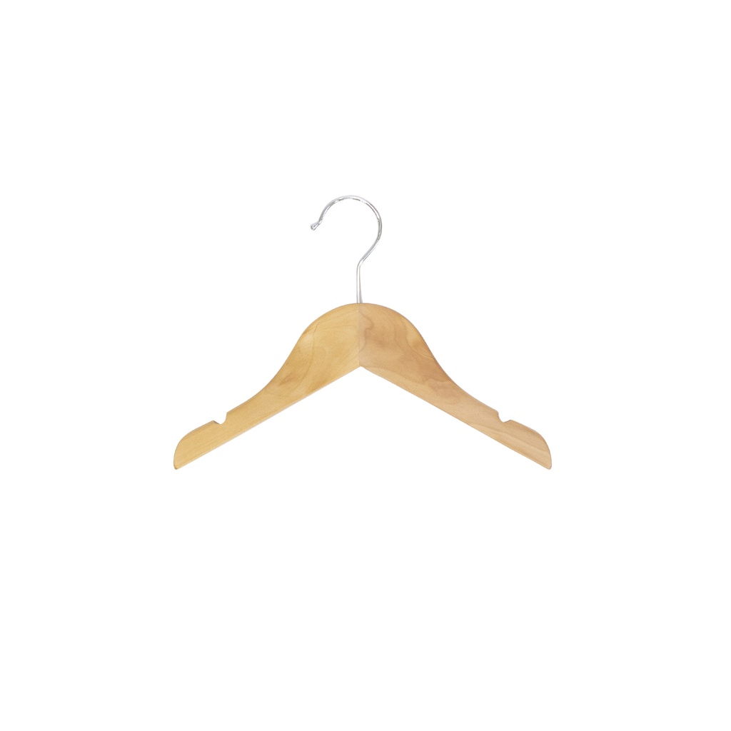 BINK - Clothes hanger for children's clothes, lotus wood, clear varnish, 26 cm, shiny hook - box of 100 pcs