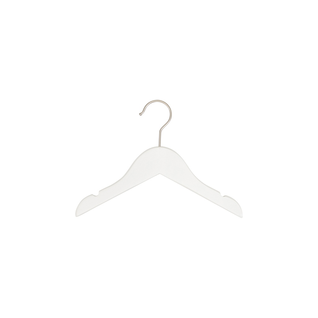 BINK - White clothes hanger for children's clothes, lotus wood, white matt finish, 26 cm, matt hook - box of 100 pcs