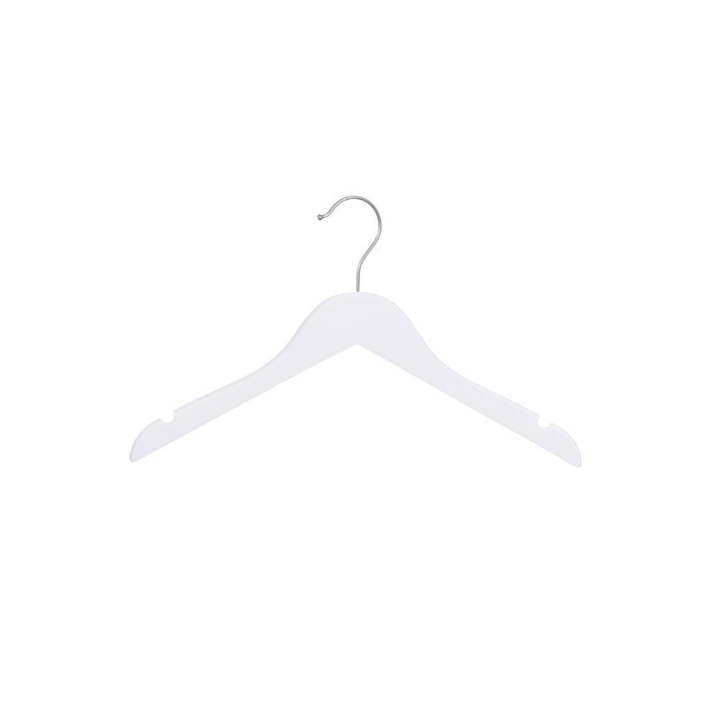 BINK - White clothes hanger for children's clothes, lotus wood, white matt finish, 30 cm, matt hook - box of 100 pcs
