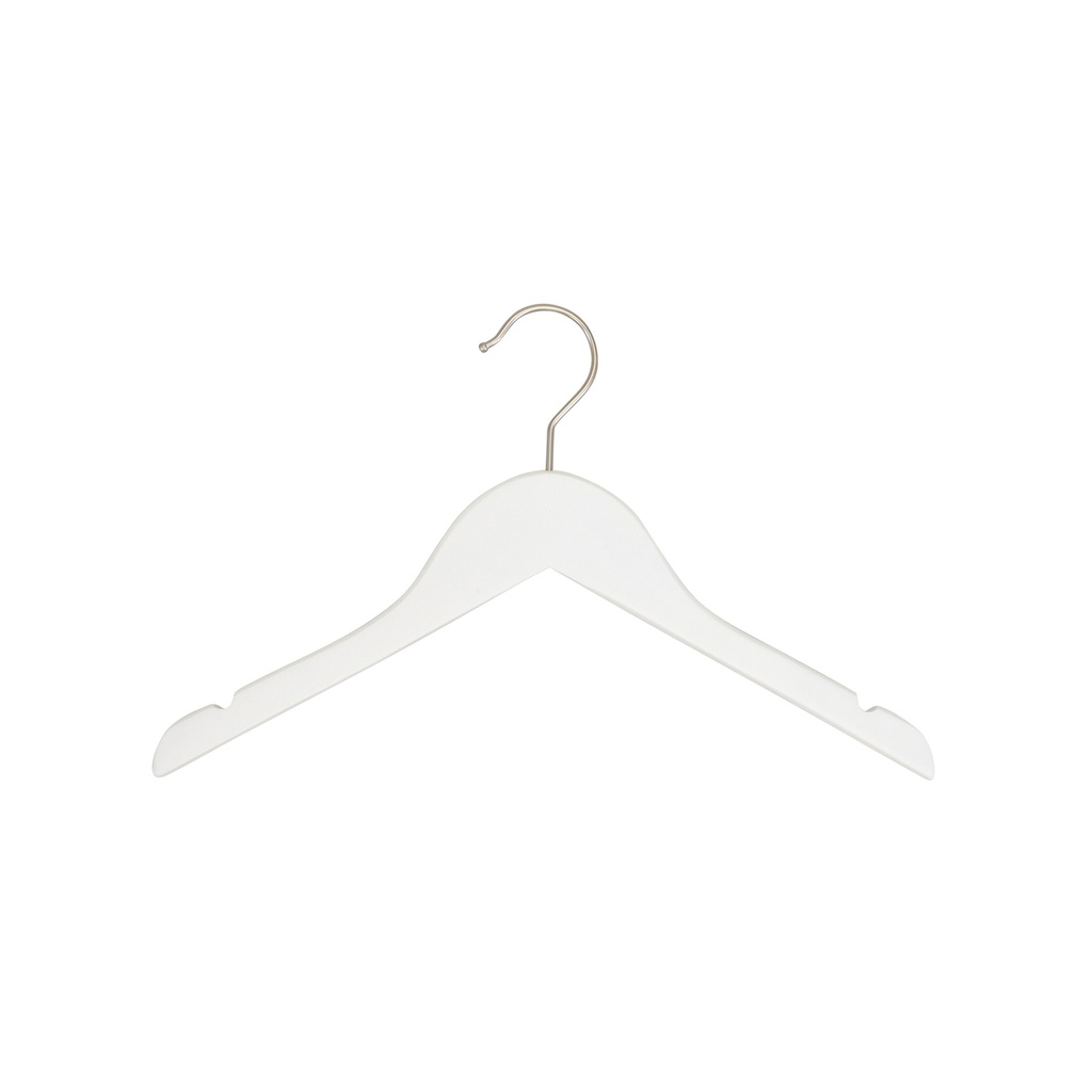 White clothes hanger for children's clothes, lotus wood, white matt finish, 35 cm, matt hook - box of 100 pcs