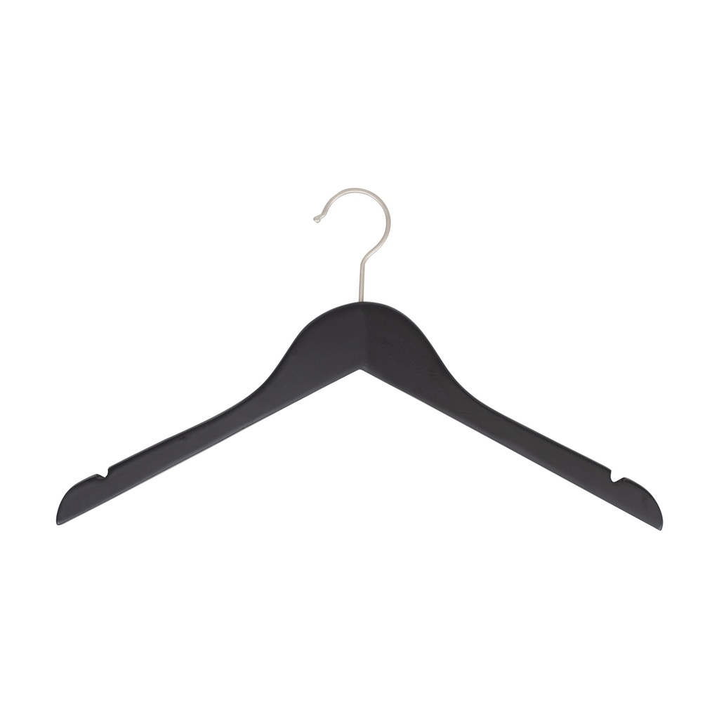 Black clothes hanger for women's clothes, lotus wood, matt black finish, 41 cm, matt hook - box of 100 pcs