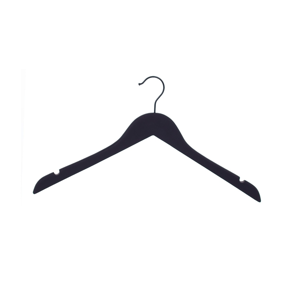 BINK - Soft touch clothes hanger for women's clothes, black, 41 cm, black hook - box of 50 pcs