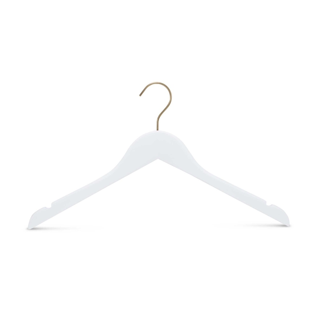 BINK - Clothing hanger for women's clothes, white wood, 41 cm, gold shiny hook - box of 100 pcs
